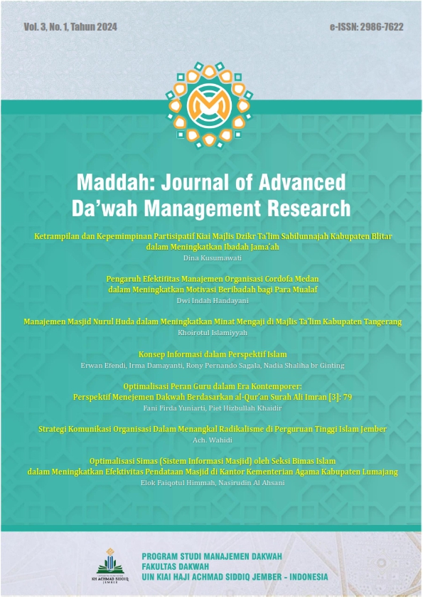 					View Vol. 3 No. 1 (2024): Maddah: Journal of Advanced Da'wah Management Research
				